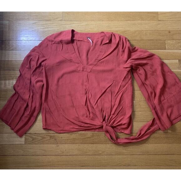 Free People Side Tie Bell Sleeve V-Neck Top Size Small S/P - Picture 4 of 7